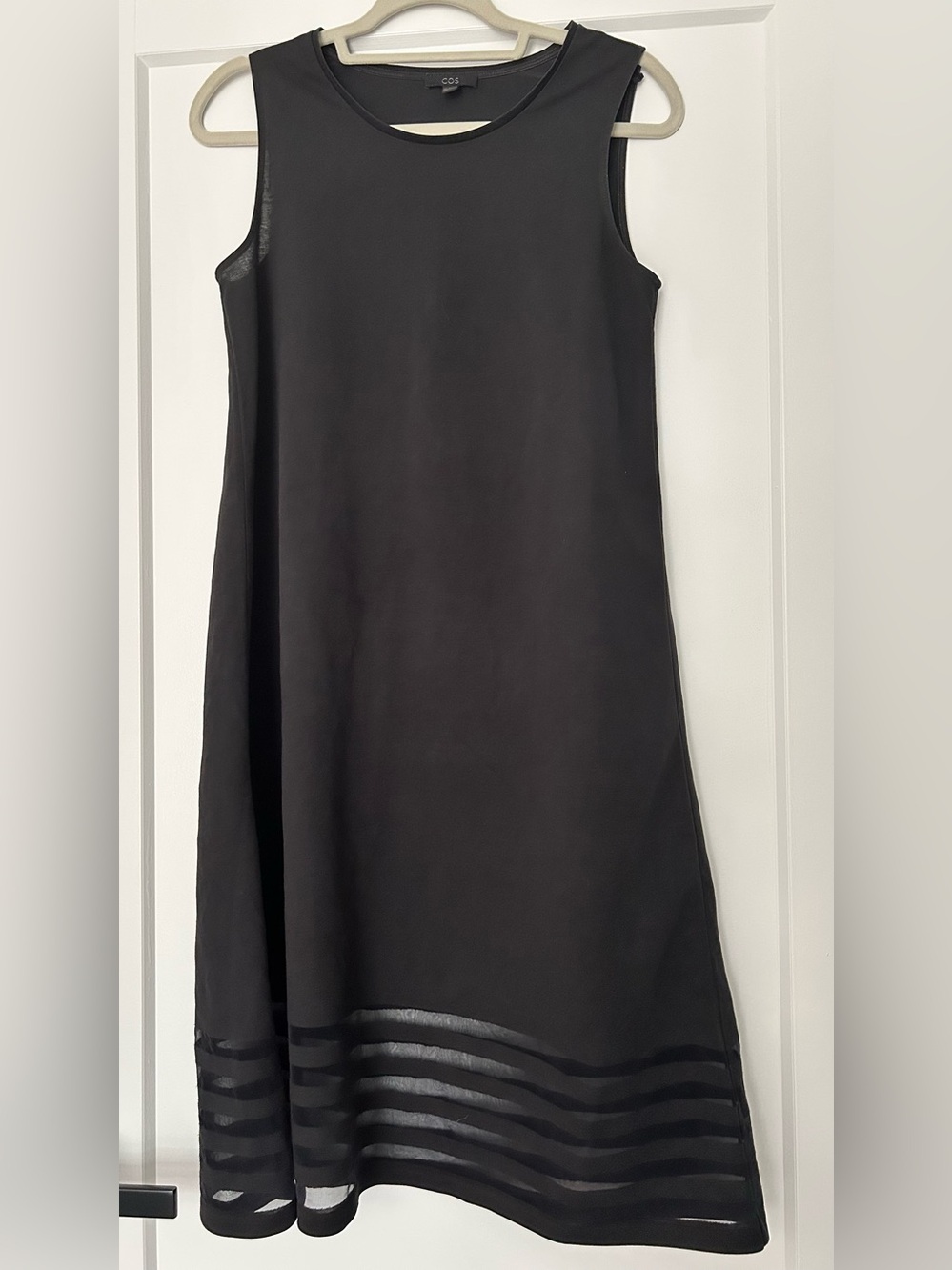 COS Black Sleeveless A-Line Dress with Sheer Hem Stripes